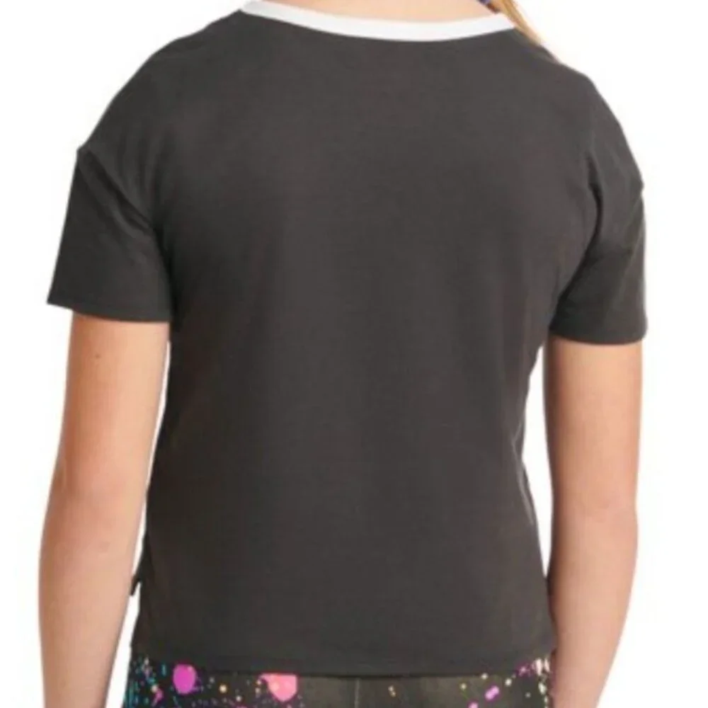 JUSTICE Boxy Split Hem Smily Shirt GIRLS SIZE M 10 Black NEW